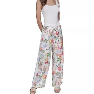 Karl Lagerfeld White Floral Wide Leg Pants